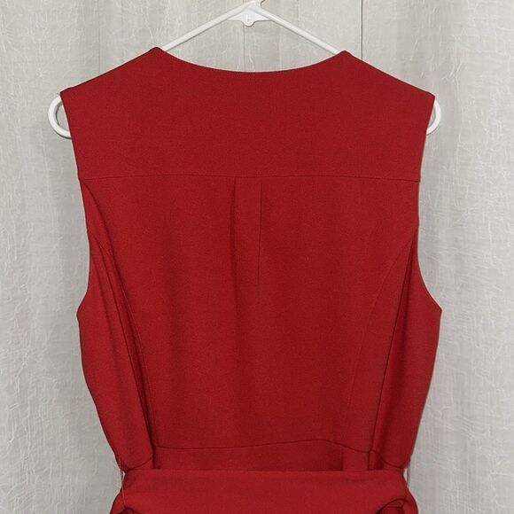 Antonio Melani 12 Red Sleveless Front Zip Belted Suiting Sheath Dress - Picture 4 of 11